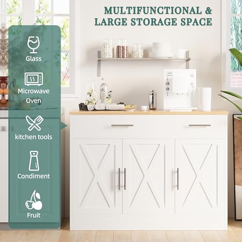 42-Inch Modern Farmhouse Buffet Sideboard Cabinet with Storage and Shelves