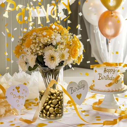 HappyFiller Fall Christmas Decoration 2 LB Mini Gold Flat Marbles Glass Gems,Weighted Fillers Pebbles Stones for Flower Vases,Candle Holder,Wedding Party Home Floral Decor Gemstones,1/2" Each