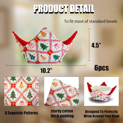 Microwavable Cotton Bowl Cozies Set of 6 - Heat-Resistant Hot Bowl Holders