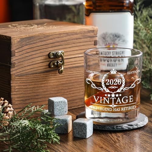 Retirement Whiskey Glass Gift Set for Men - 2026 The Legend Has Retired