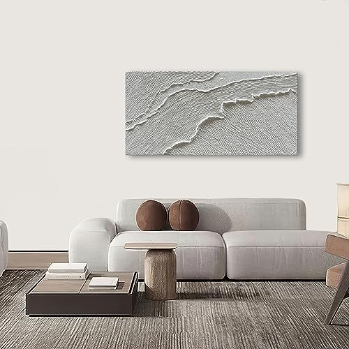 24x48 Inch Textured Abstract Beach Wave Oil Painting on Canvas
