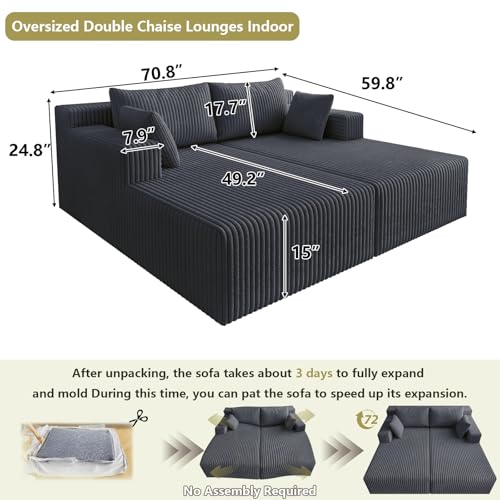71-Inch Oversized Corduroy Double Chaise Lounge Chair with Pillows