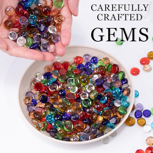 Mixed Color Mini Glass Gems (50 Pack) - Flat Bottom Beads for Vases & Crafts