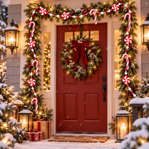 WHQXFDZ 9 Ft Christmas Candy Cane Garland - Shatterproof Plastic Candy Bead Decor