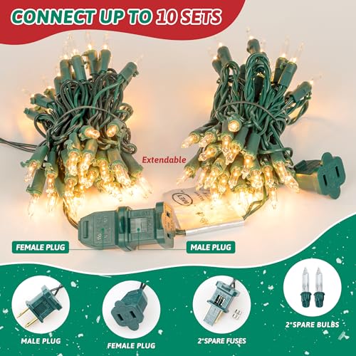 HEYFUNi Warm White Christmas Lights 50 Count Green Wire Plug-In Indoor Outdoor