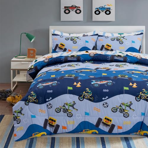 5-Piece Kids Construction Car Comforter Set - Twin Size Bed in a Bag