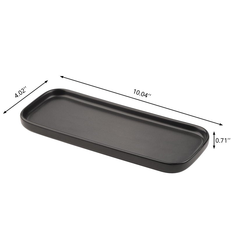 VanEnjoy Set of 2 Ceramic Tray for Kitchen Counter, Black Vanity Tray for Bathroom Counter, Long Narrow Tray for Soap Bottles