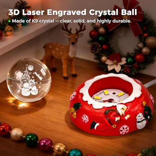 Briignite LED 3D Crystal Ball Night Light with Snowman Base - USB/Battery Decor