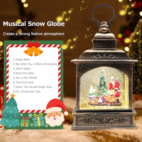 Marsyu Santa Kids Christmas Snow Globe Lantern with Music & Star Projection - Battery/USB Powered, 6H Timer, Indoor Holiday Decor