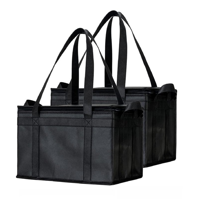 NZ home Insulated Bags for Food Delivery (Large) Grocery Shopping Cooler Bag, Pizza Delivery, Hot & Cold Catering Tote, Reusable, Foldable & Heavy Duty (2 Pack, Black)
