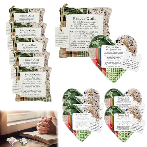 12 Handmade Mini Prayer Quilts with Cross - Vintage Christian Gifts
