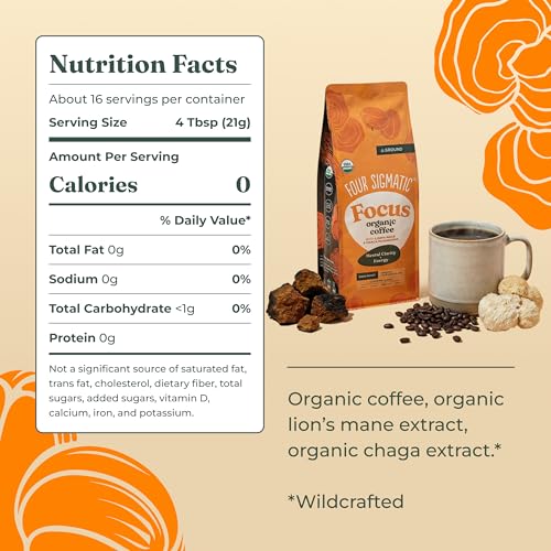 Organic Mushroom Ground Coffee with Lion's Mane & Chaga - Dark Roast (12 oz)