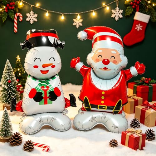 Self Standing Christmas Balloons Set - Santa Claus & Snowman Decor