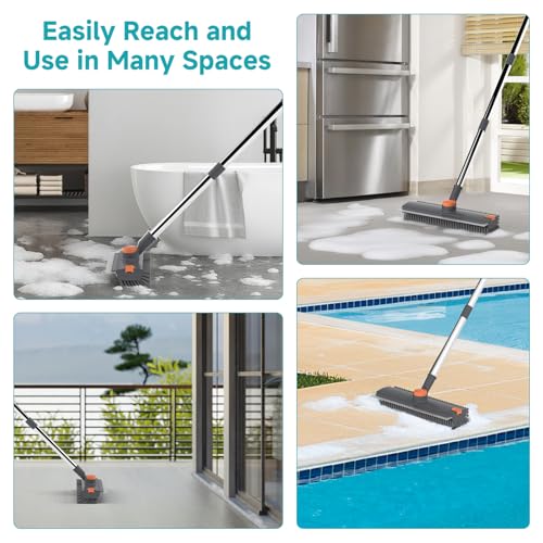 3-in-1 Floor Scrub Brush with Long Adjustable Handle and Squeegee