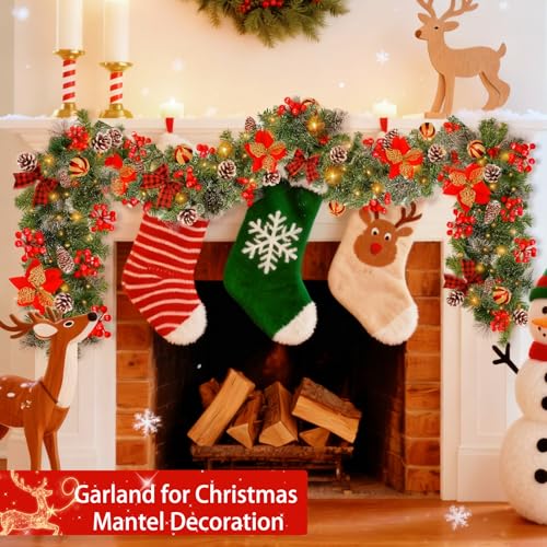 6 Ft Christmas Garland with Lights Battery Operated Prelit Decor Indoor Outdoor