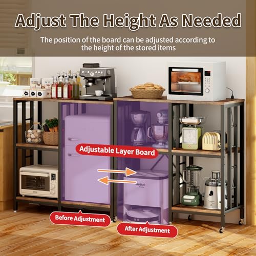 4-Tier Adjustable Kitchen Bakers Rack with Power Outlet and Storage Shelves
