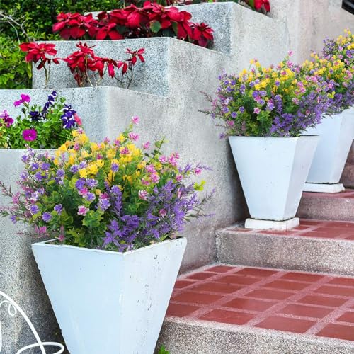 12 Pcs Artificial Outdoor Flowers - UV Resistant Faux Plants for Home Decor
