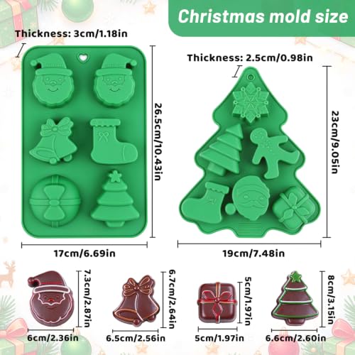 BRIOCET 2 Pack Christmas Silicone Molds Large Xmas Baking & Soap Molds - Green, 12 Cavities