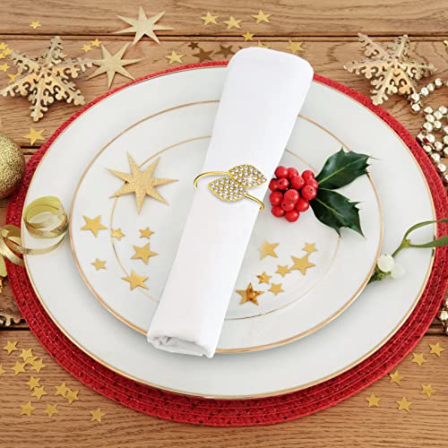 Hotop 250Pcs Gold Napkin Rings Leaves Design, Rhinestone Accents – Table Decor