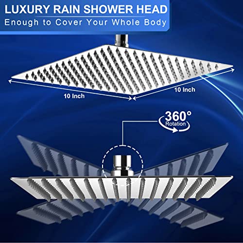 10-Inch High-Pressure Rain Shower Head, Stainless Steel Square Showerhead