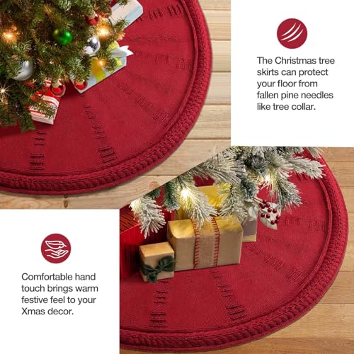 BinSuns Red Christmas Tree Skirt 48 Inch Rustic Knitted Holiday Decor