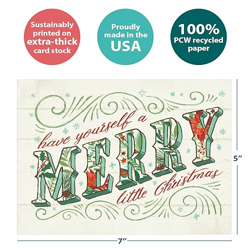 Christmas & New Year Greeting Card with Matching Envelope - 5x7 Holiday Design - Made in USA