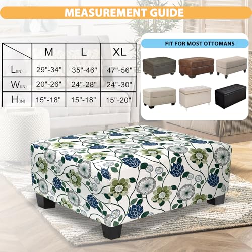 X-Large Rectangular Ottoman Cover - Stretch Slipcover with Flower Print