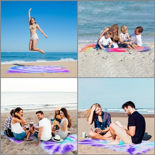 Dielianyi 4-Piece Oversized White Tie-Dye Beach Towels 71x39 with Thread Set