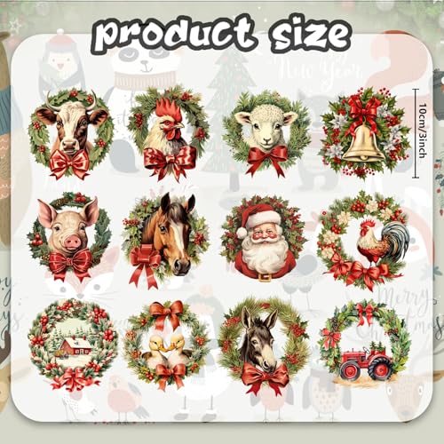 Christmas Farm Animals Wooden Ornaments - Set of 24 Holiday Tree Decorations