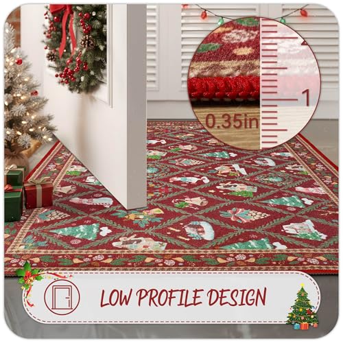 Acapet 2' x 3' Red Christmas Door Mat – Non-Slip Indoor/Outdoor Welcome Rug