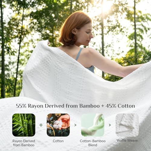 Lightweight Waffle Blanket King Size - Bamboo Cotton Blend, 108x90 Inch