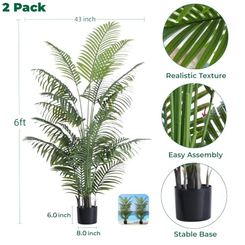 6FT Tall Artificial Areca Palm Trees - UV Resistant Faux Plants (2 Pack)