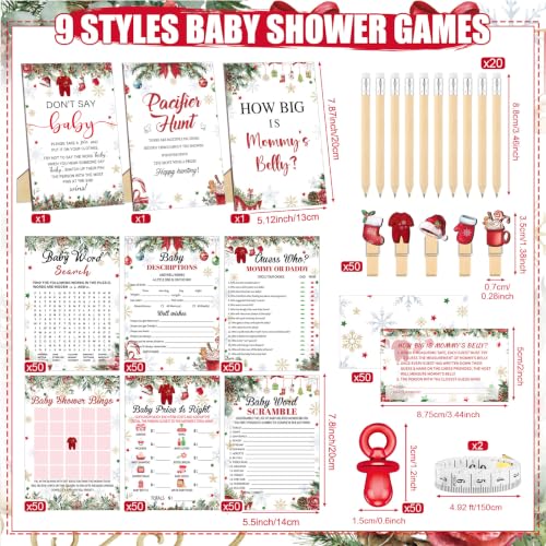 Red Christmas Santa Baby Shower Games Set 476 pcs Includes 9 Fun Activities