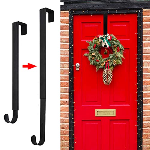 Adjustable Wreath Hanger for Front Door 15-25 Inch Heavy Duty Black Hook