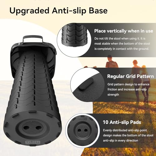 Portable Folding Stool, Telescoping Collapsible Seat - 485lb Capacity, Black