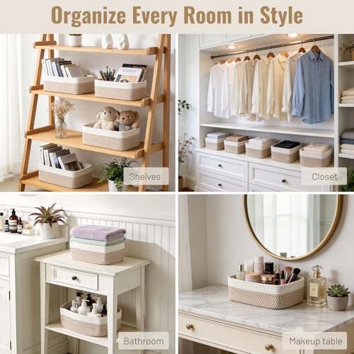 5-Pack Small Woven Cotton Rope Storage Baskets for Shelves and Closets