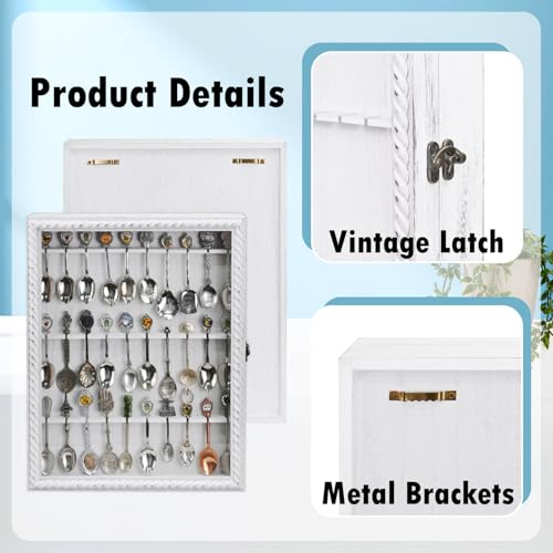 Wooden 30-Spoon Display Case Cabinet with Glass Door, Wall-Mounted Rack