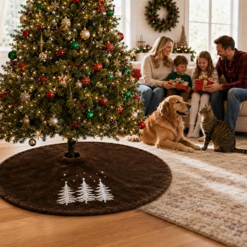 Faux Fur Coffee Brown Tree Skirt 48in for 5-7ft Christmas Tree – Plush Xmas Decor