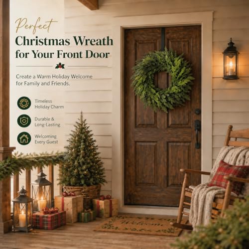24 Inch Cedar Christmas Wreath for Front Door - Realistic Artificial Evergreen