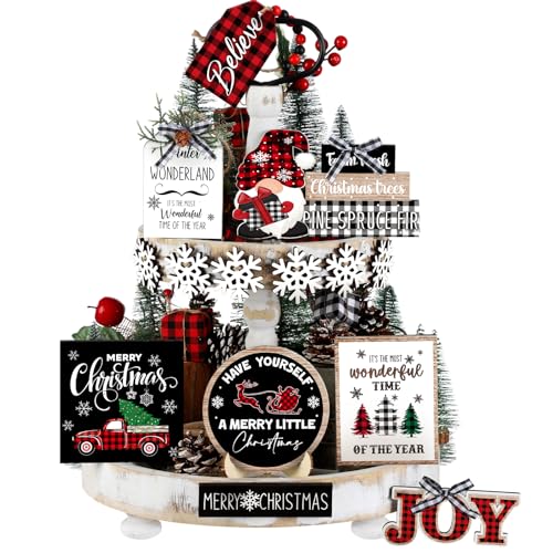 Christmas Tiered Tray Decoration Set - 15 Wooden Kitchen Home Decor Signs