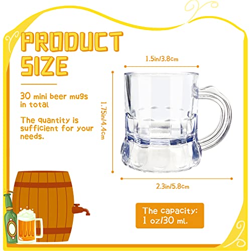 30 Pcs Mini Plastic Beer Mugs, 1 oz Clear Shot Glasses with Handles