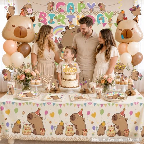 Capybara Birthday Party Decorations Set, Disposable Tableware for 25 Guests