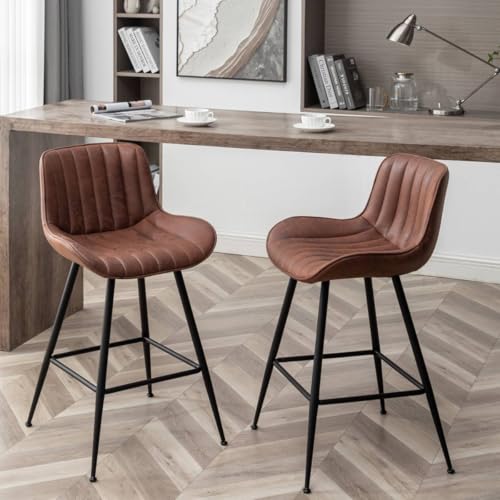 24-Inch Fabric Counter Height Bar Stools with Metal Legs, Set of 2