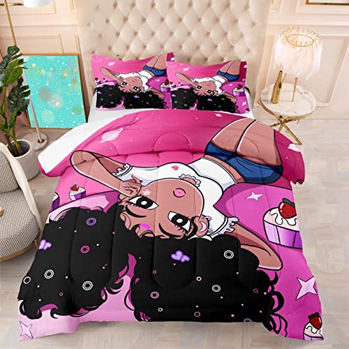 African American Twin Comforter Set for Girls - Pink & Black
