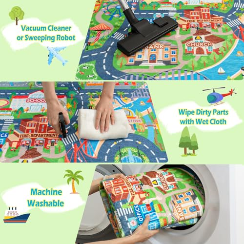 3'x4' Kids Car Road Play Mat - Non-Slip City Traffic Rug for Playroom