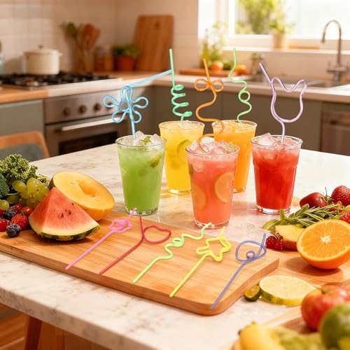 Didaey 120 Pcs Reusable Crazy Silly Drinking Straws - Stylish Colorful Design