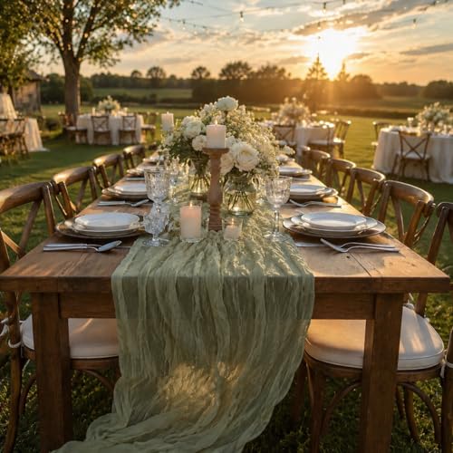 2 Pack Sage Green Cheesecloth Table Runner 17x108 Inch Boho Gauze Decor