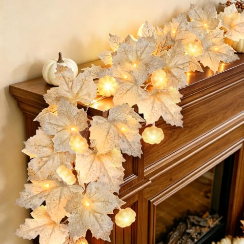 LED Fall Garland with 3D Pumpkin Lights - 2 Pack 20FT Thanksgiving Decor