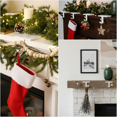 3 Pack Heavy Duty Metal Stocking Holders for Mantle, 2-in-1 Garland Hangers