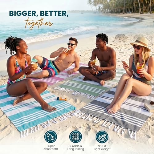 4-Pack Oversized Turkish Beach Towels, 100% Cotton, 40 x 72 Inch